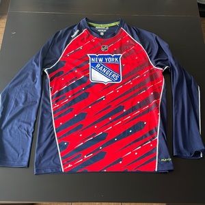 New York Rangers, Men’s Long Sleeve shirt, Reebok Center Ice, L, Blue/Red.